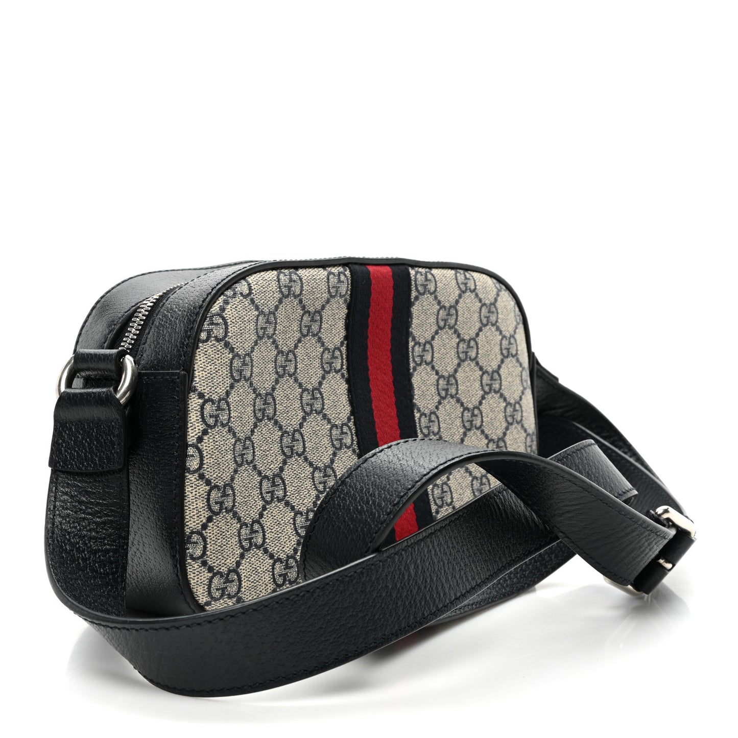 GG Supreme Monogram Textured Dollar Calfskin Web Small Ophidia Camera Bag Beige Blue