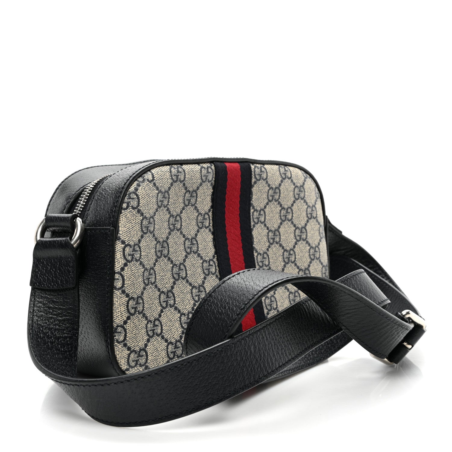 Gucci GG Supreme Monogram Textured Dollar Calfskin Web Small Ophidia Camera Bag Beige Blue 2 of 8