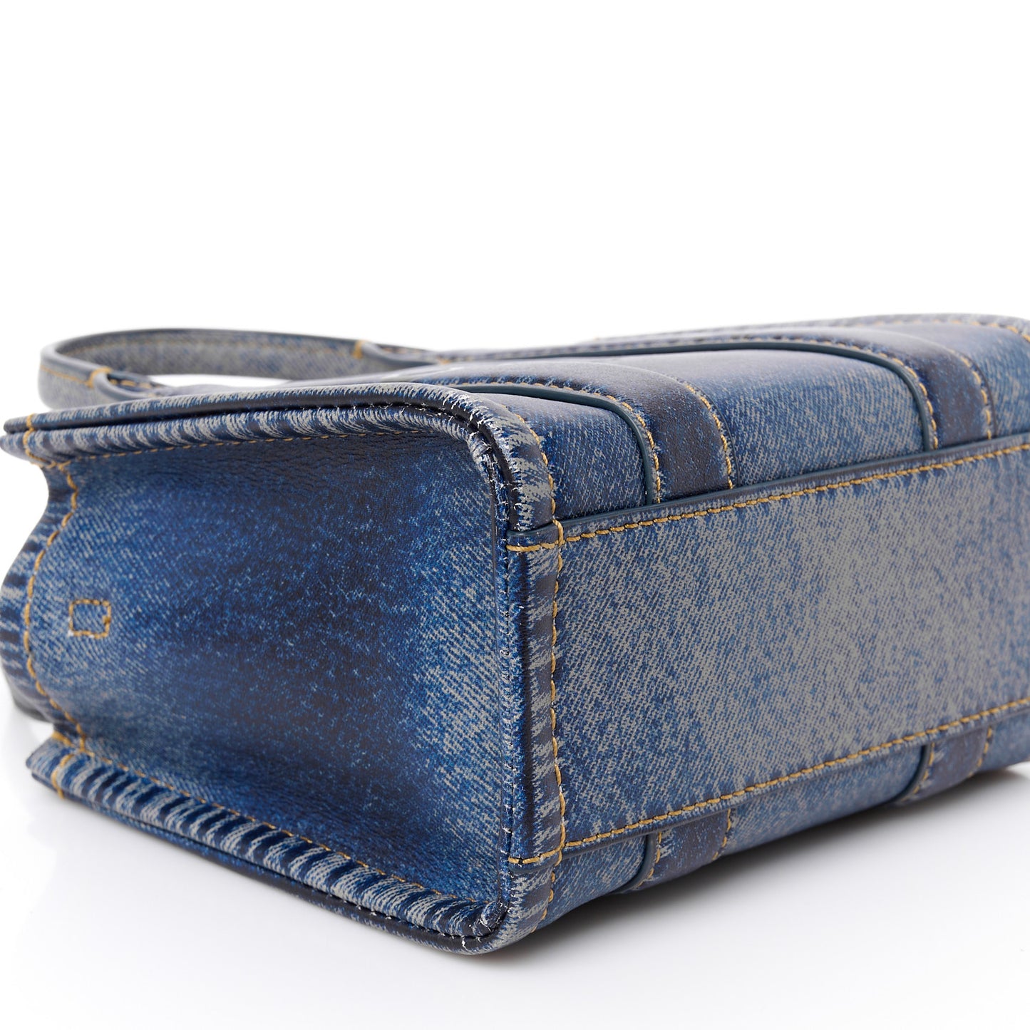 Denim Printed Calfskin Mini Tote Bag Blue