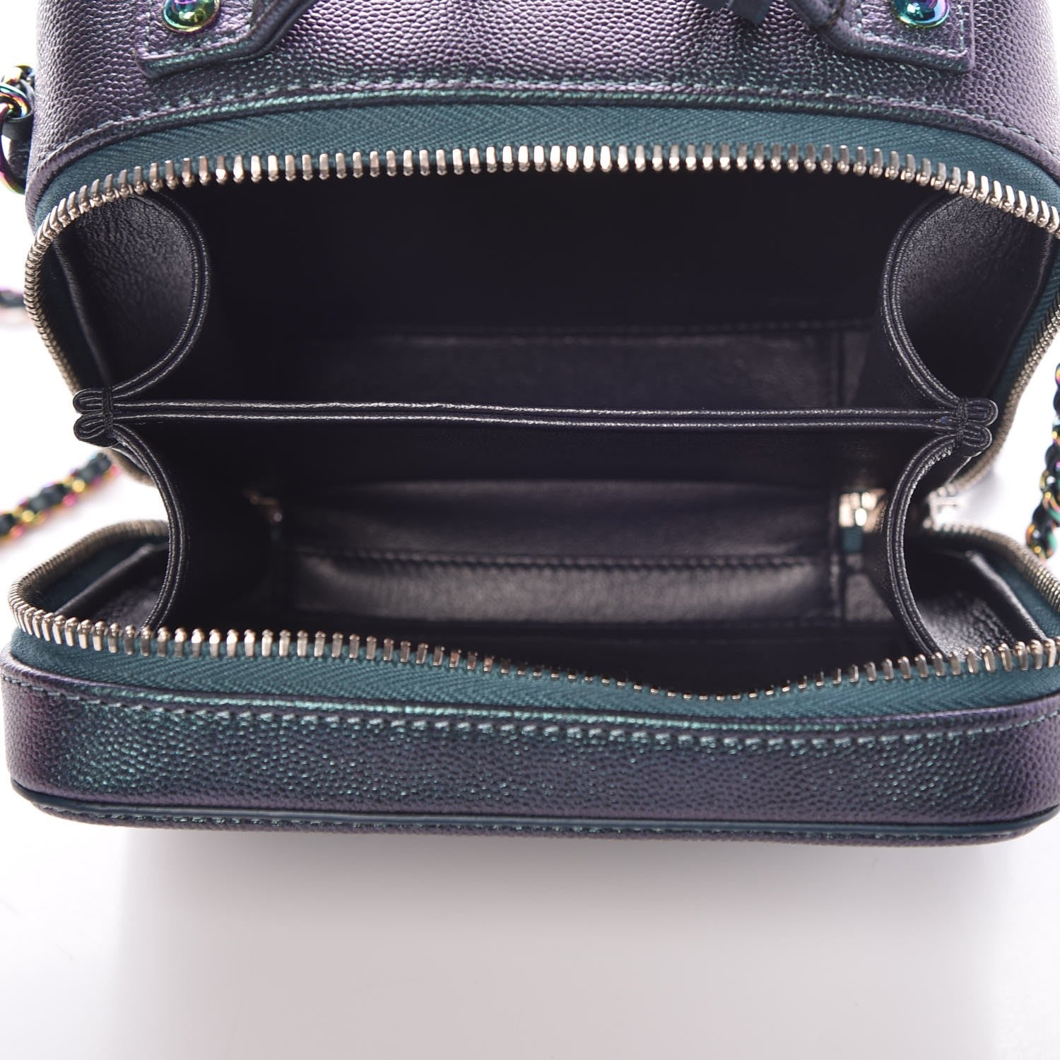 Chanel Iridescent Caviar Quilted Small CC Filigree Vanity Case Dark Turquoise 5 of 8