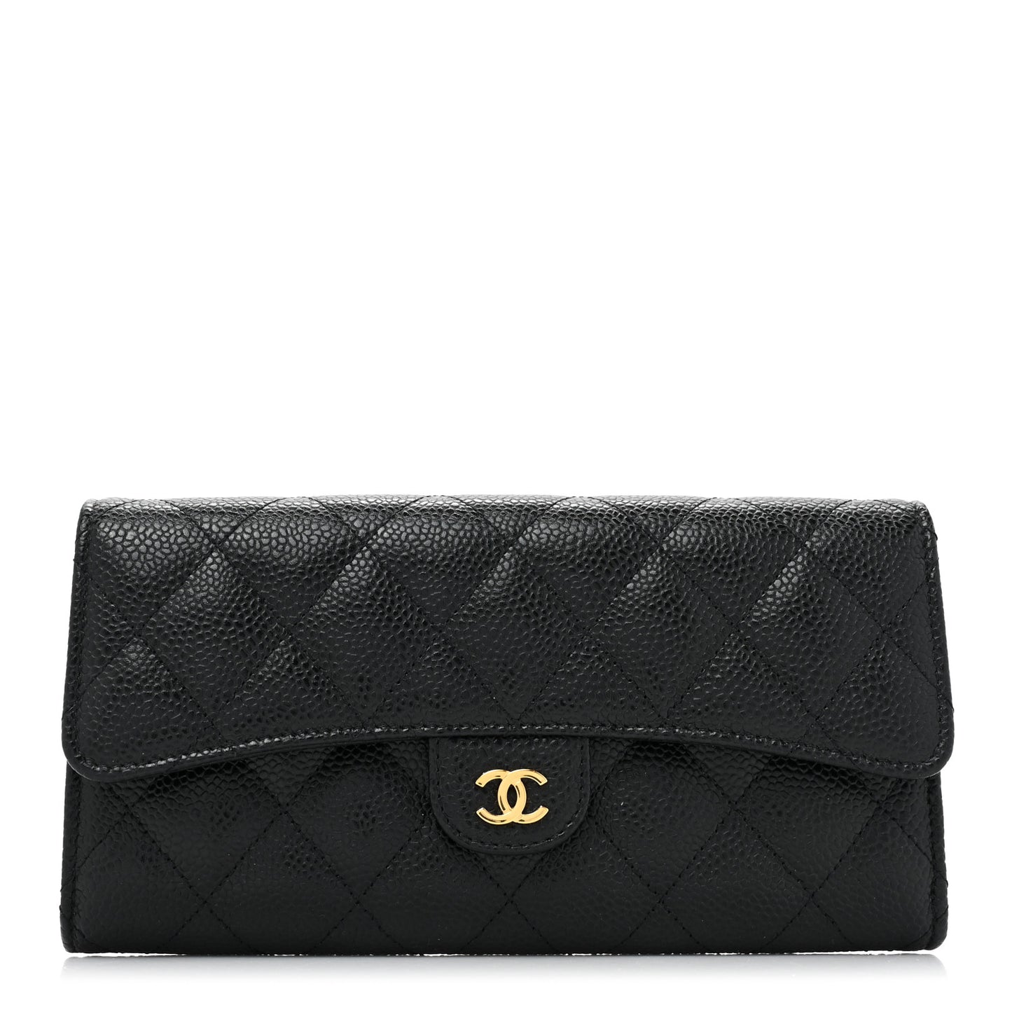 Caviar Quilted Large Gusset Flap Wallet Black
