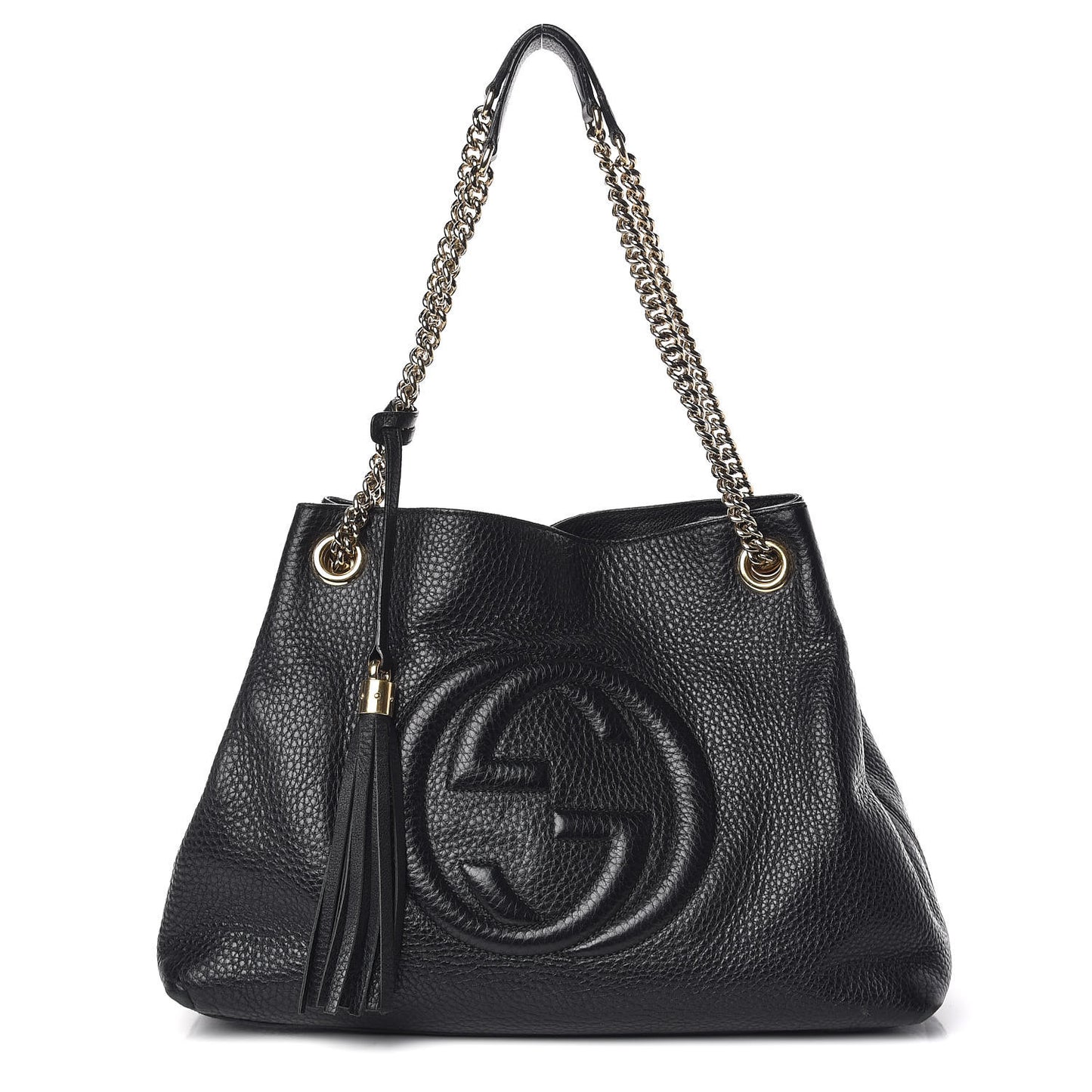 Pebbled Calfskin Medium Soho Chain Shoulder Bag Black