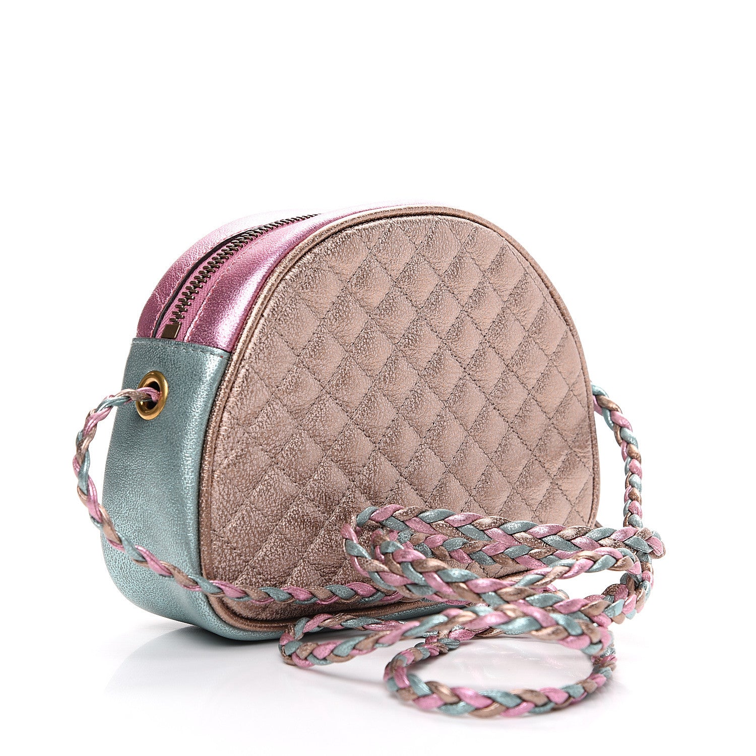 Gucci Laminated Nappa Trapuntata Mini Zumi Dome Shoulder Bag Rosa Lago Rame 2 of 9