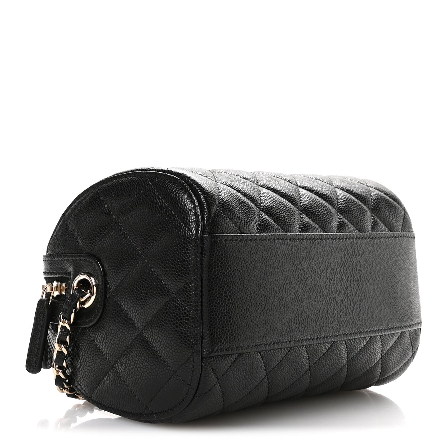 Caviar Quilted Barrel Clutch With Chain Black
