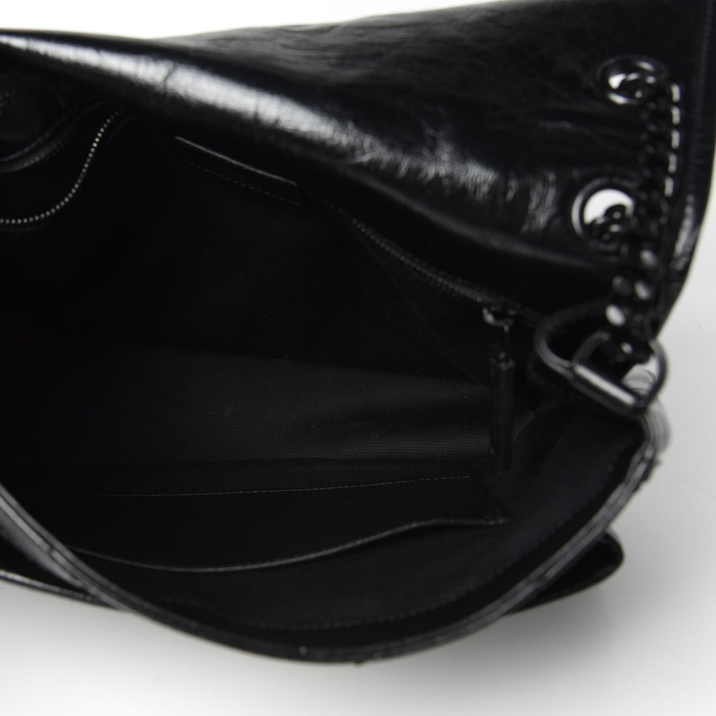 Crinkled Calfskin Matelasse Monogram Large Niki Chain Satchel Black