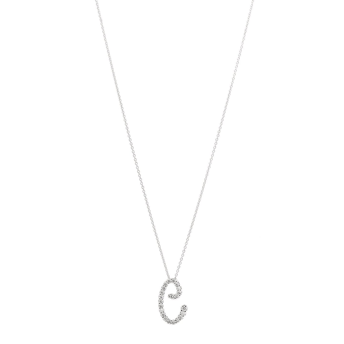 18K White Gold Diamond Cursive Initial C Pendant Necklace