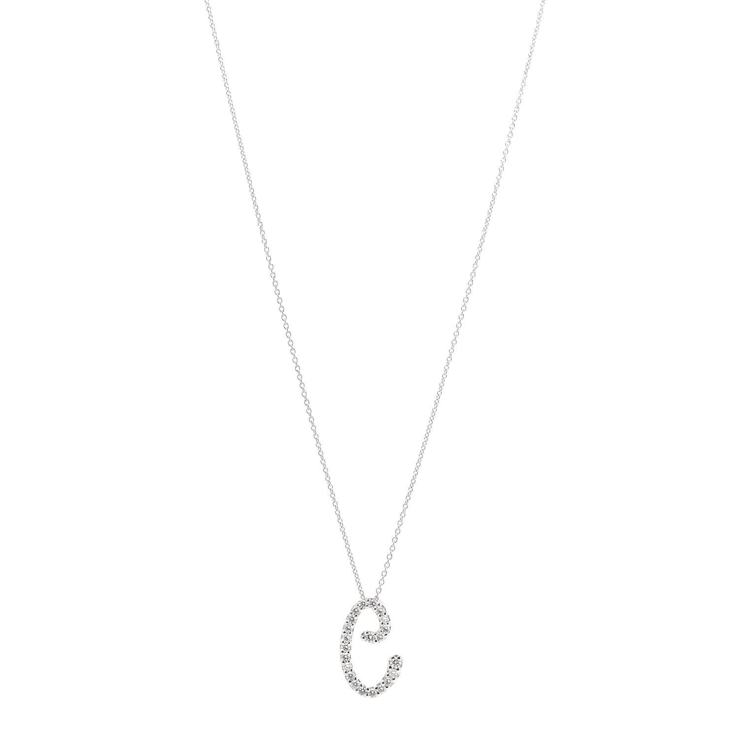 Roberto Coin 18K White Gold Diamond Cursive Initial C Pendant Necklace 1 of 6