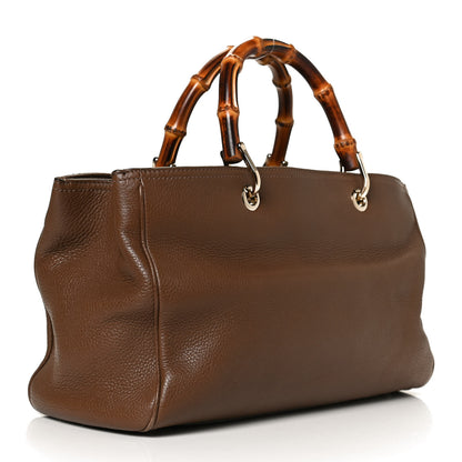 Gucci Pebbled Calfskin Medium Bamboo Shopper Tote Acero 3 of 13