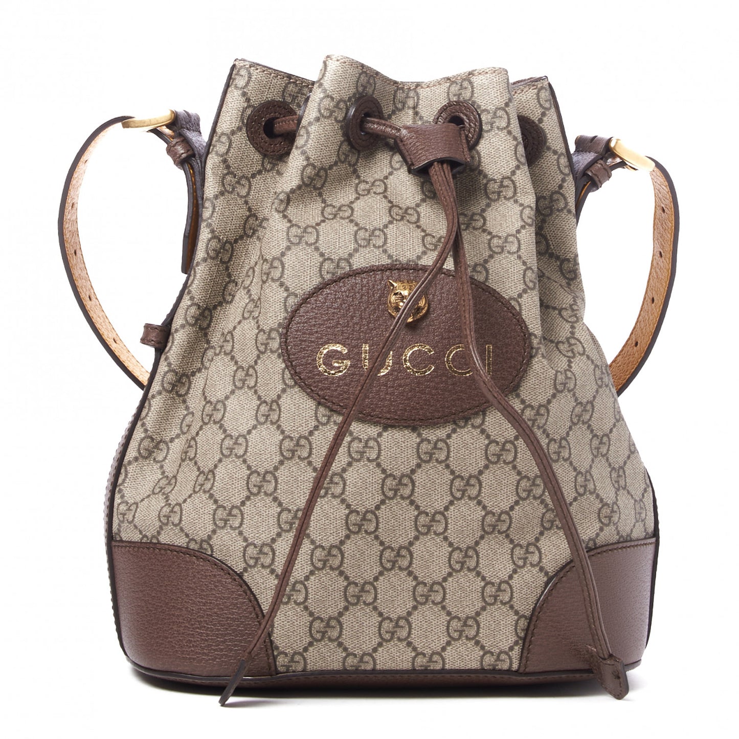GG Supreme Monogram Neo Vintage Drawstring Bucket Backpack Beige New Acero Crop