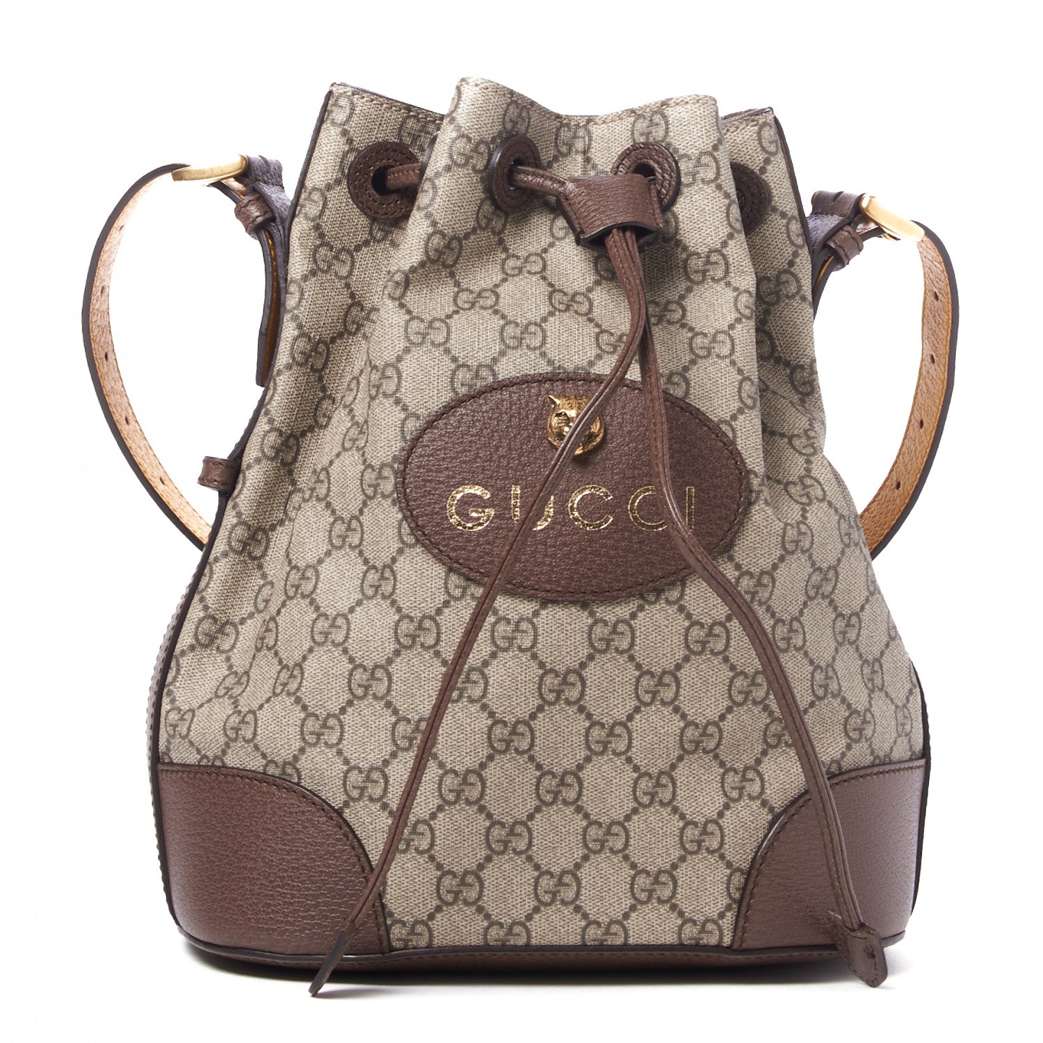 Gucci GG Supreme Monogram Neo Vintage Drawstring Bucket Backpack Beige New Acero Crop 1 of 9