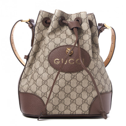 Gucci GG Supreme Monogram Neo Vintage Drawstring Bucket Backpack Beige New Acero Crop 1 of 9