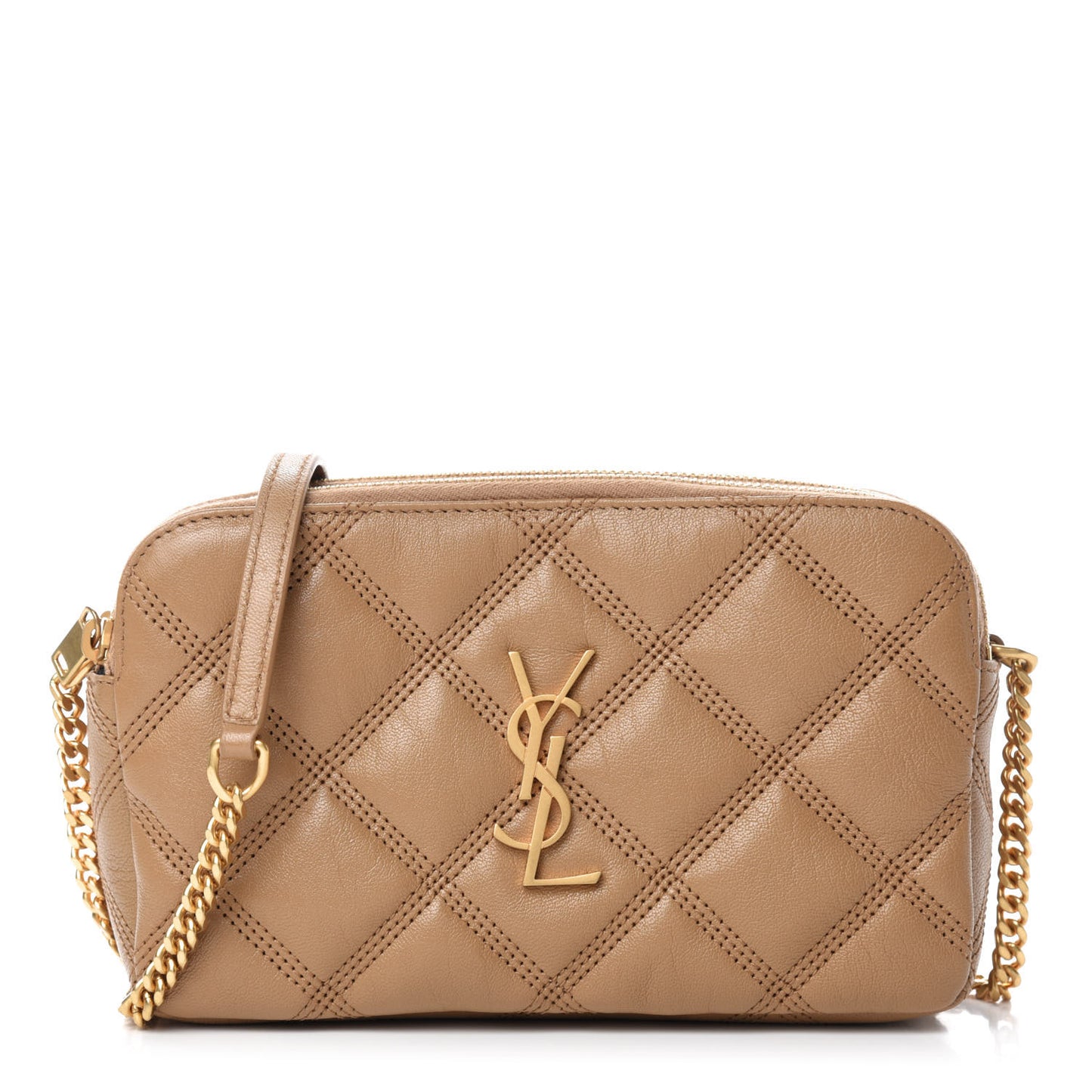Grained Lambskin Quilted Mini Becky Double Zip Bag Dark Beige