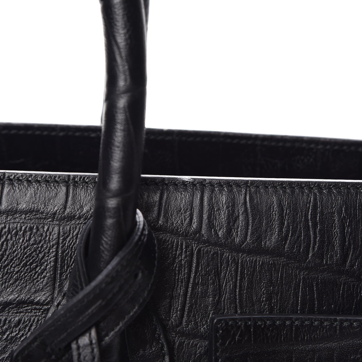 Saint Laurent Calfskin Crocodile Embossed Small Sac de Jour Black 9 of 11