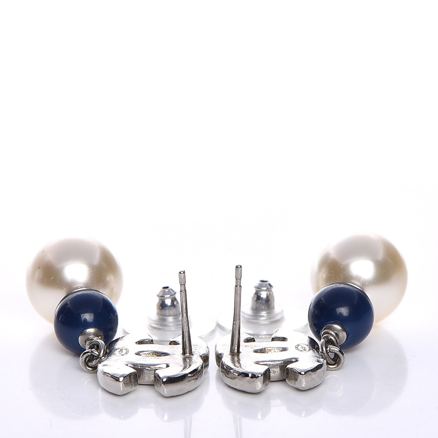 Enamel Pearl Bead CC Drop Earrings Blue
