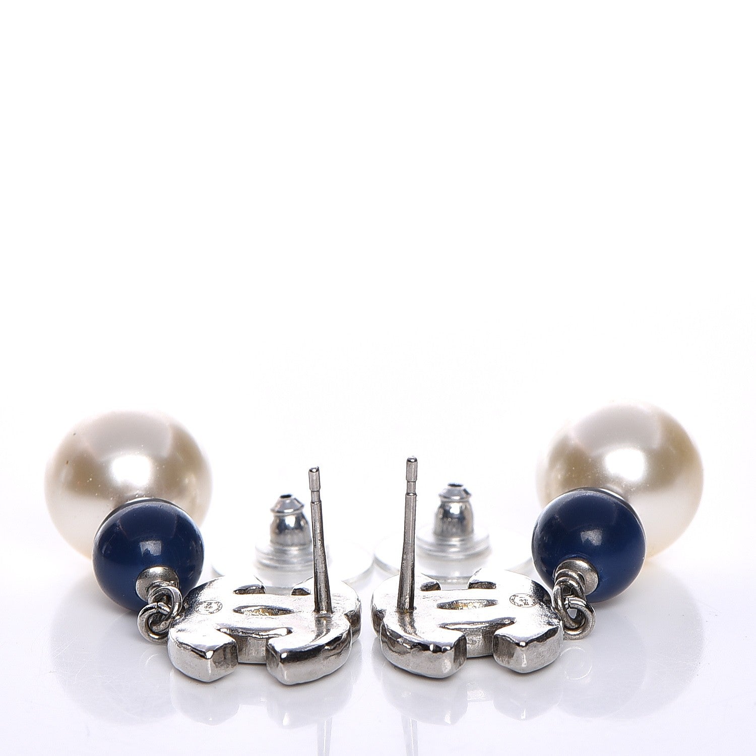 Chanel Enamel Pearl Bead CC Drop Earrings Blue 3 of 4