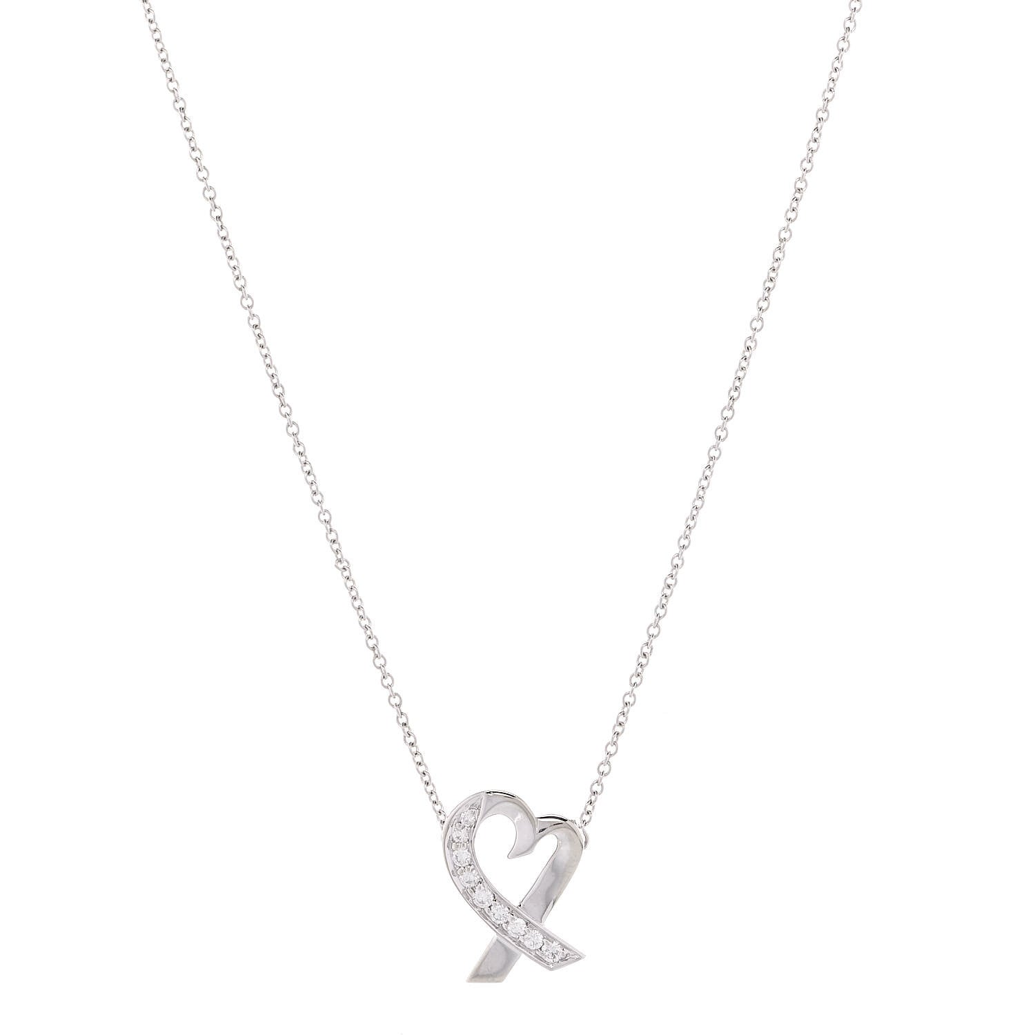 Tiffany 18K White Gold Diamond Small Paloma Picasso Loving Heart Necklace 1 of 5