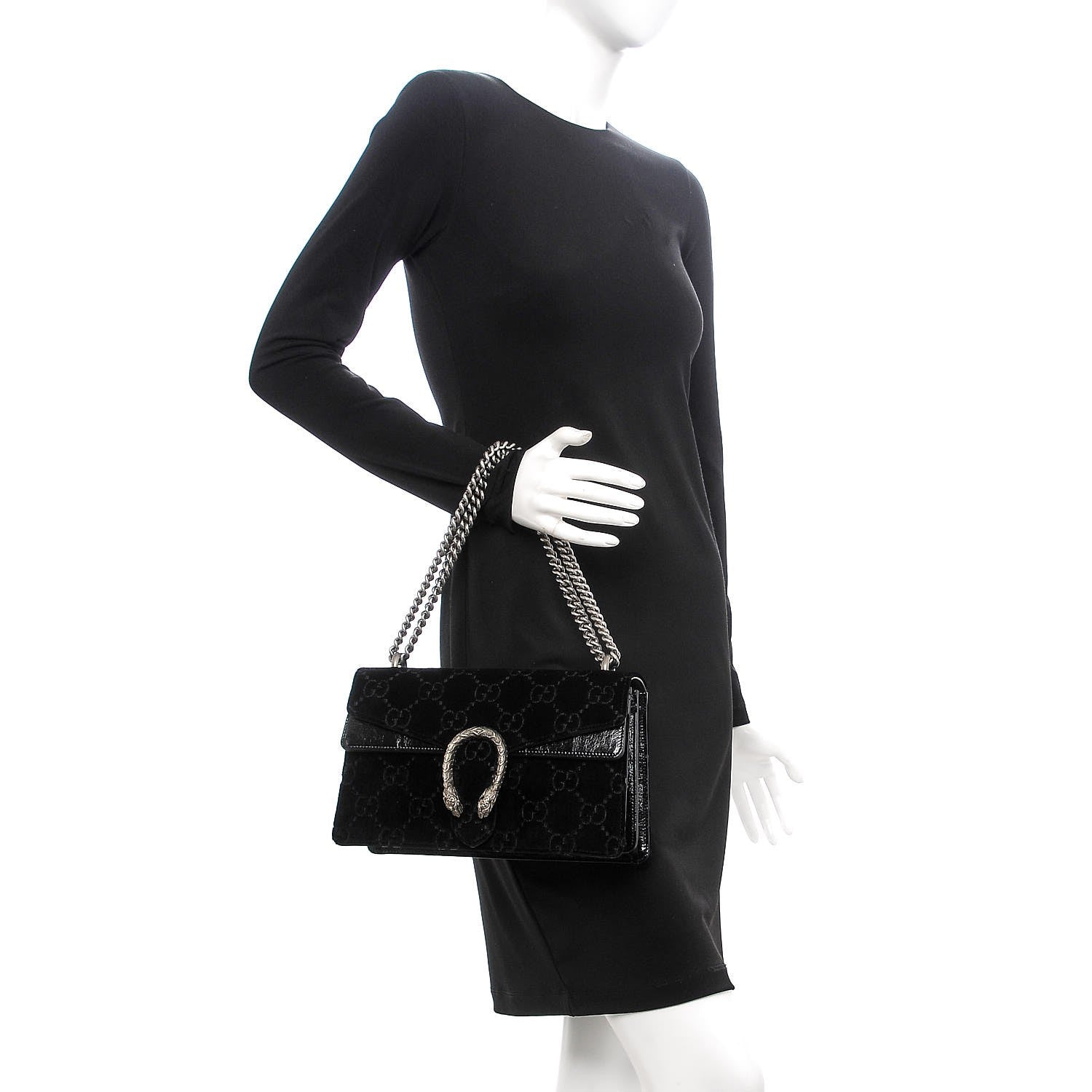 Gucci Velvet GG Monogram Small Dionysus Shoulder Bag Black 2 of 7