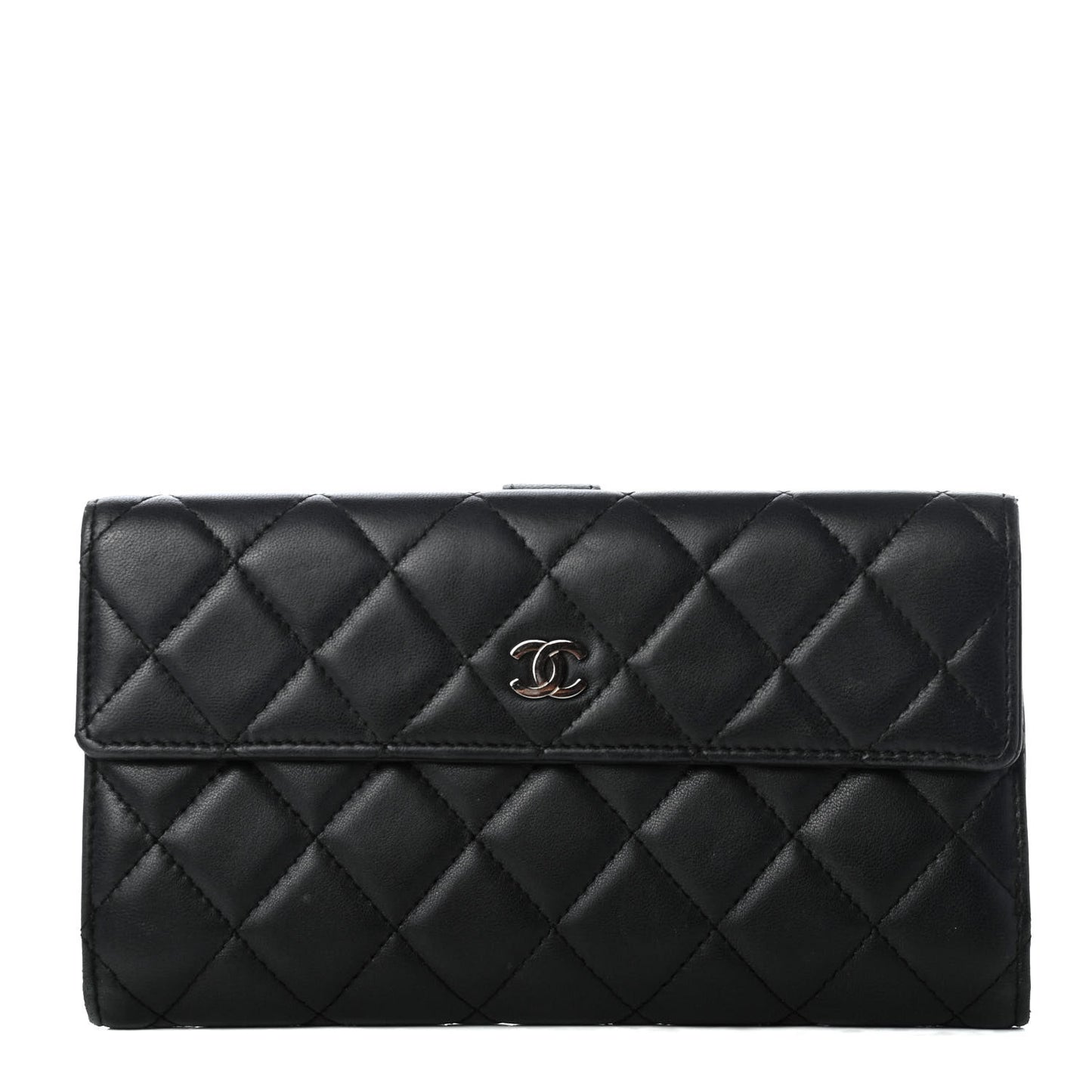 Lambskin Quilted Long Flap Wallet Black