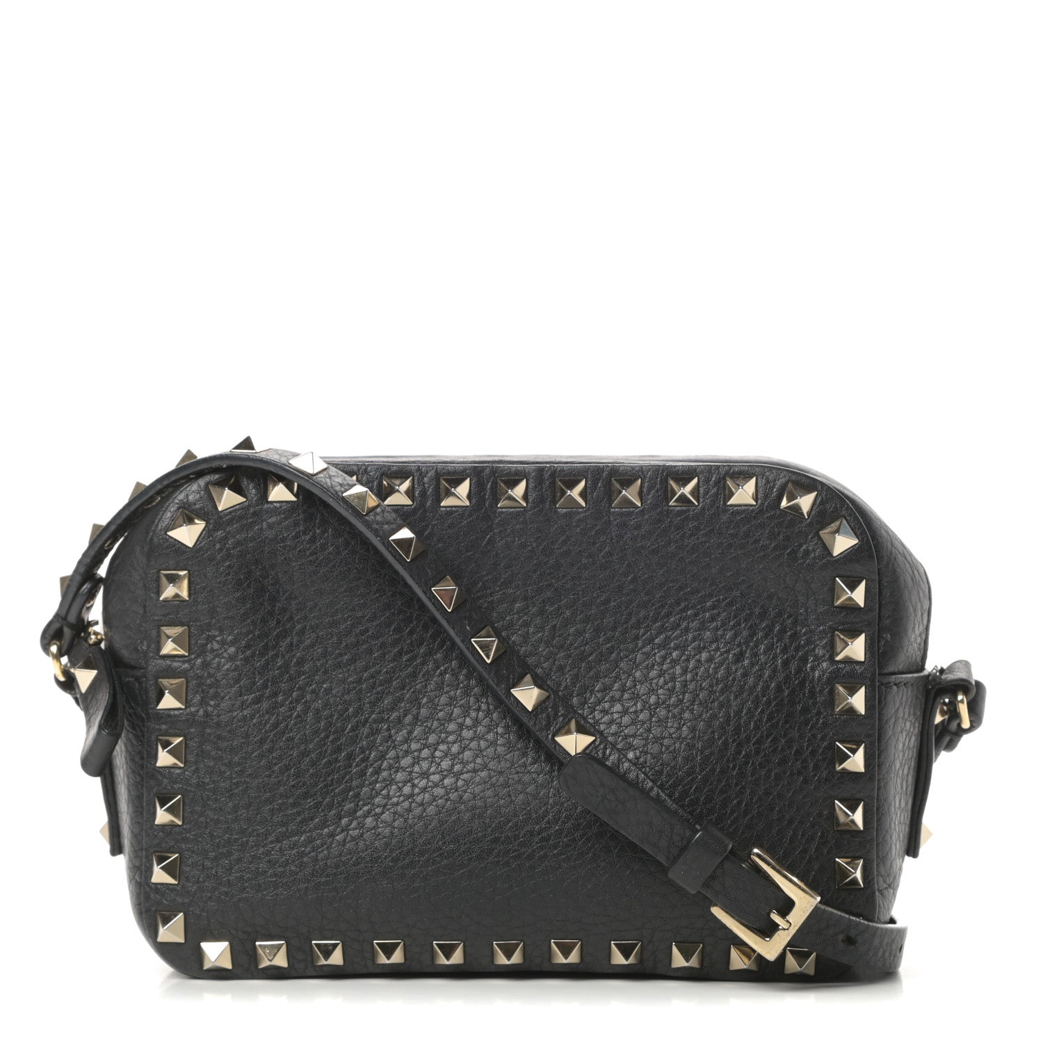 Valentino Garavani Pebbled Calfskin Rockstud Camera Crossbody Bag Black 1 of 16