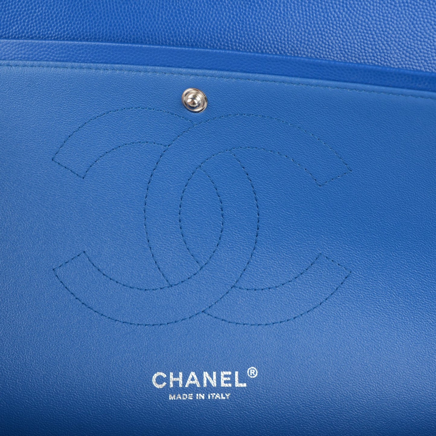 Caviar Chevron Quilted Jumbo Double Flap Bright Blue