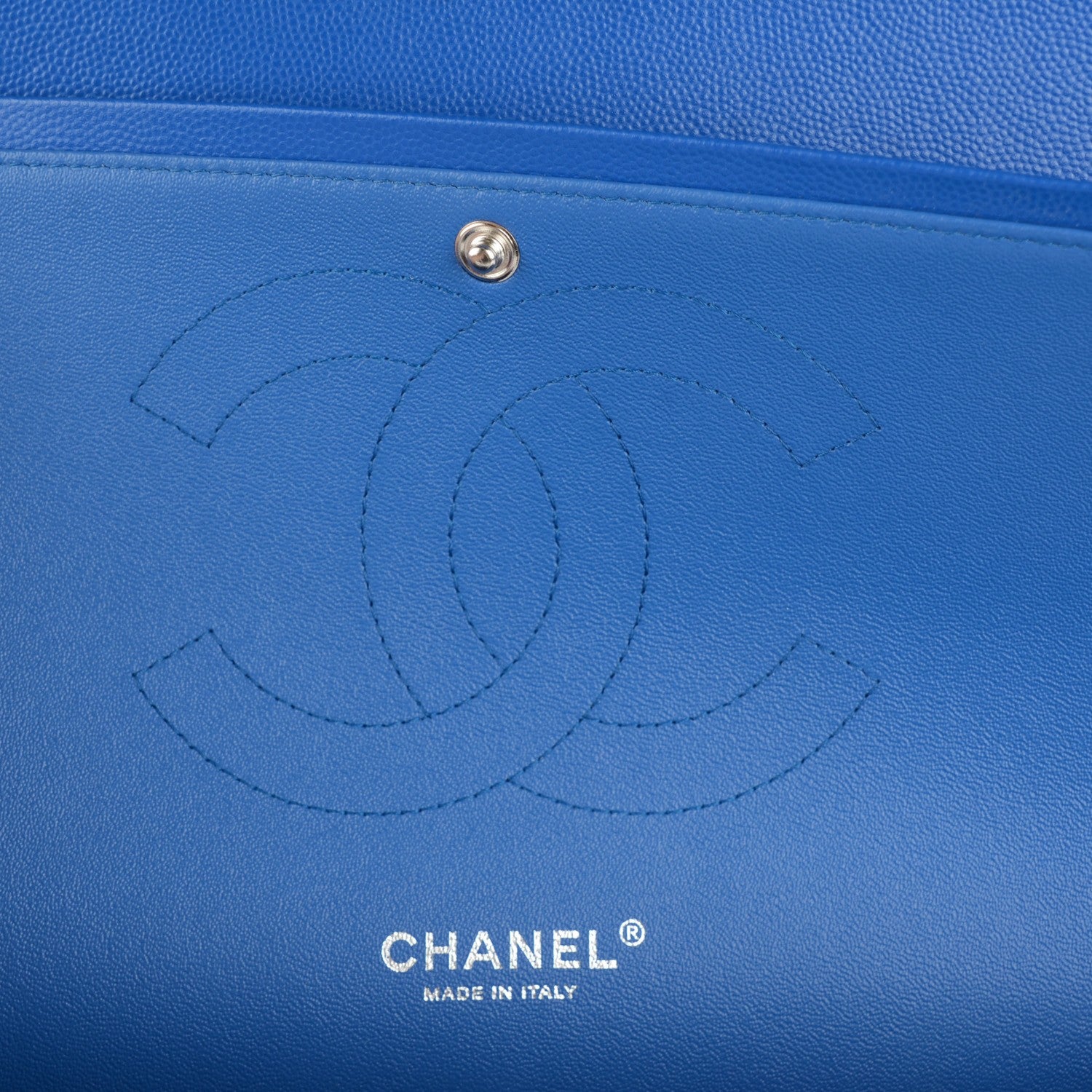 Chanel Caviar Chevron Quilted Jumbo Double Flap Bright Blue 6 of 9