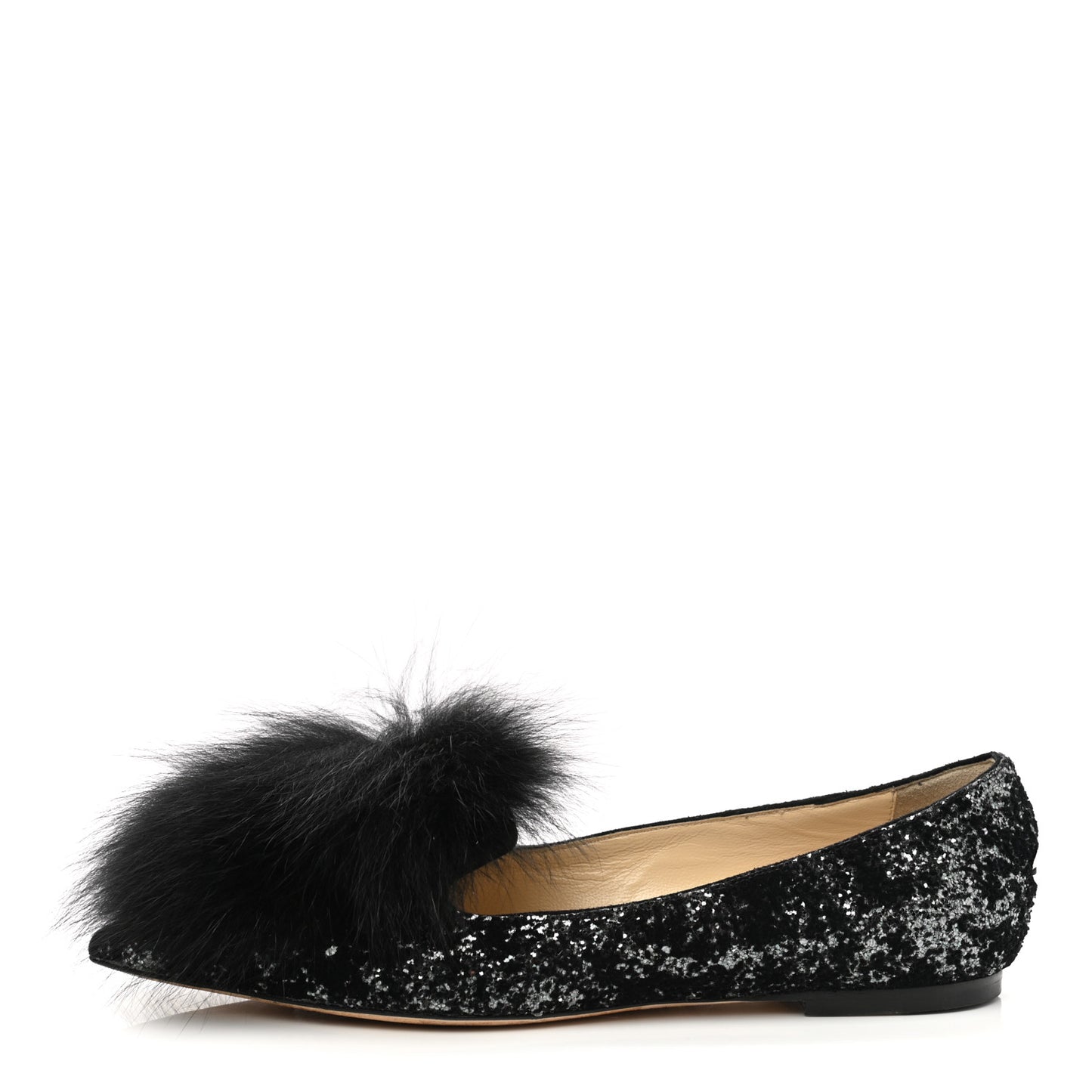 Glitter Fox Fur Gale Flats 37 Black
