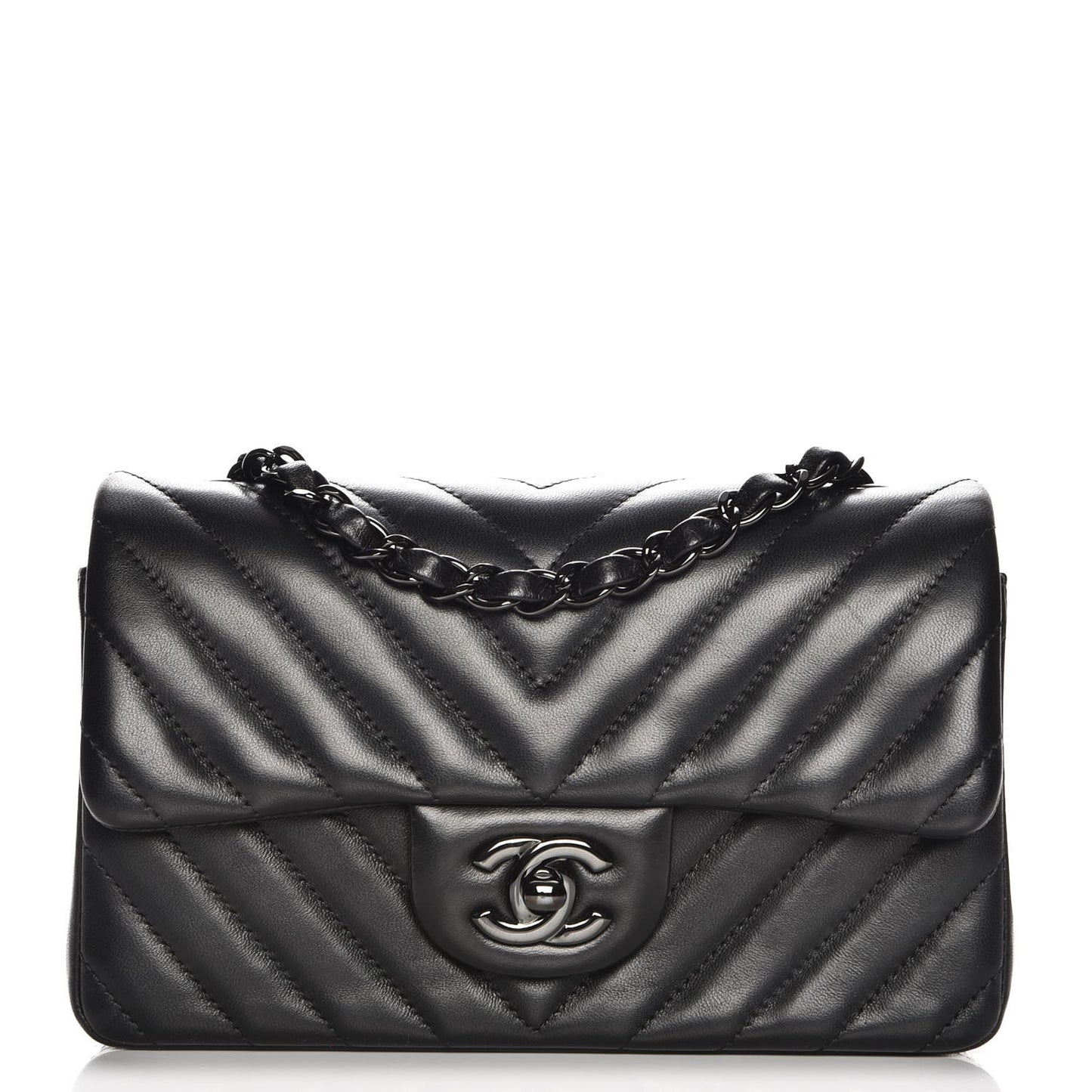 Lambskin Chevron Quilted Mini Rectangular Flap So Black