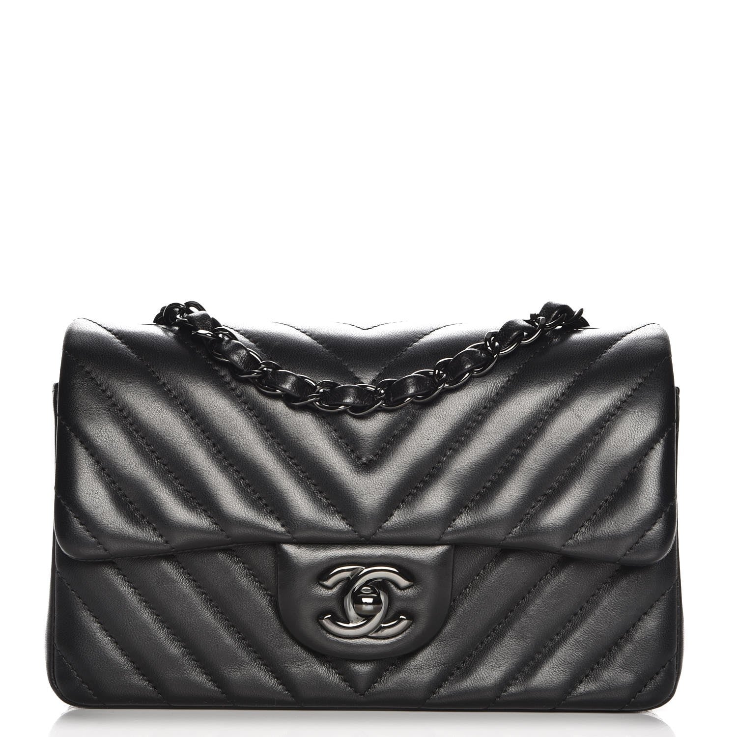 Chanel Lambskin Chevron Quilted Mini Rectangular Flap So Black 1 of 8
