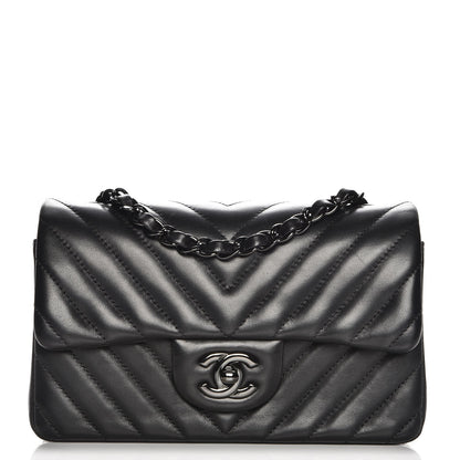 Chanel Lambskin Chevron Quilted Mini Rectangular Flap So Black 1 of 8