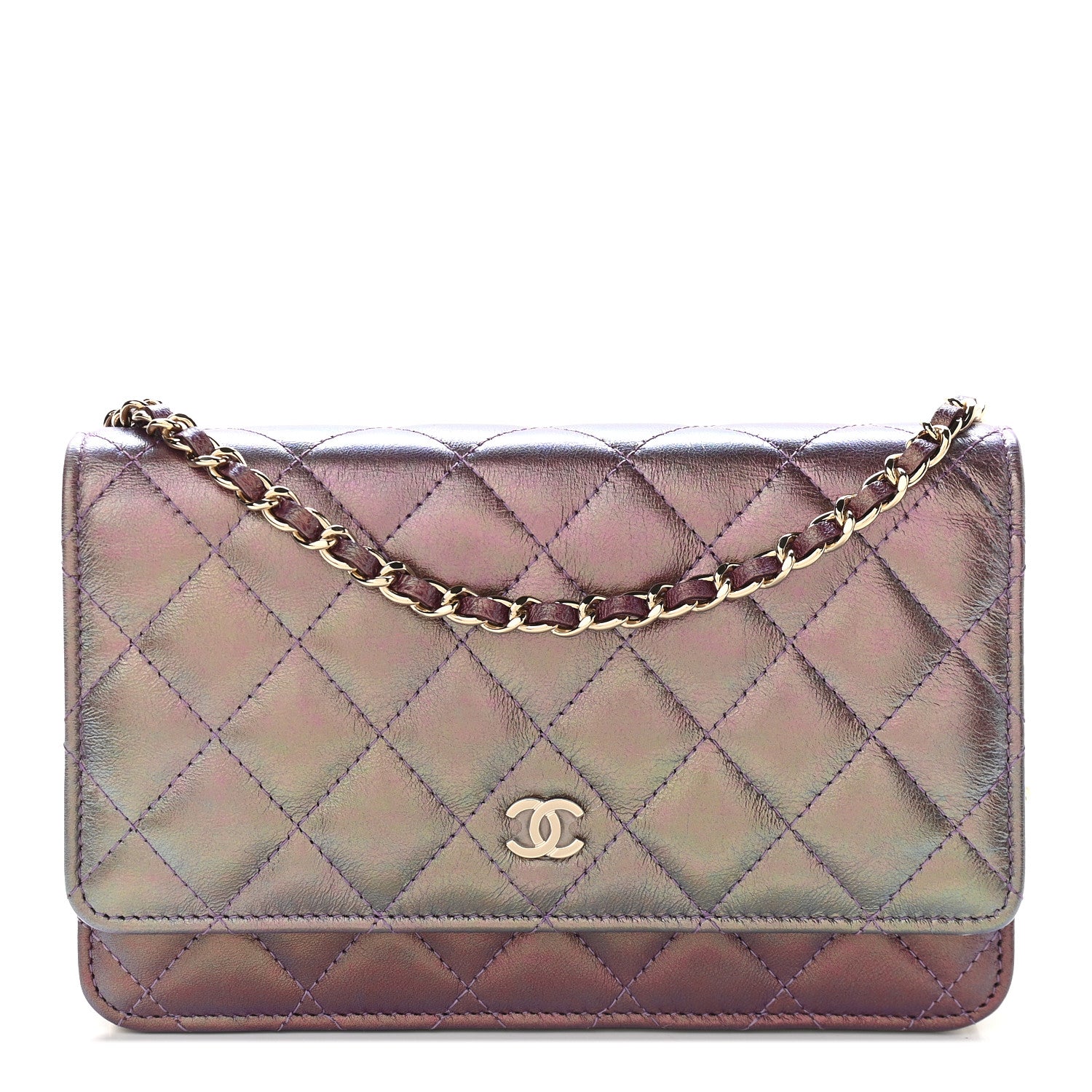 Chanel Iridescent Lambskin Quilted Wallet On Chain WOC Dark Purple 1 of 9