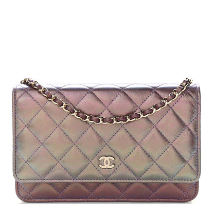 Chanel Iridescent Lambskin Quilted Wallet On Chain WOC Dark Purple 1 of 9