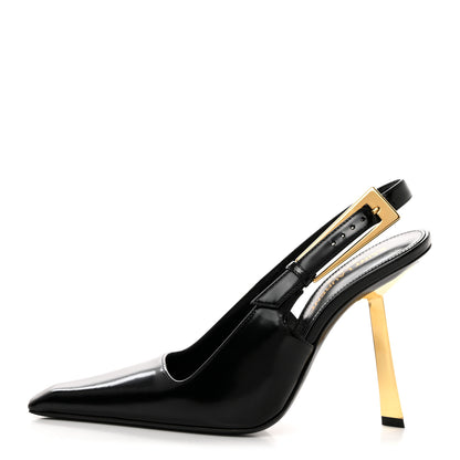 Saint Laurent Glazed Calfskin Lee Slingback Pumps 35 Black 1 of 8
