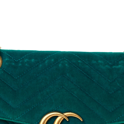Gucci Velvet Matelasse Small GG Marmont Shoulder Bag Pavone Cyan 11 of 11