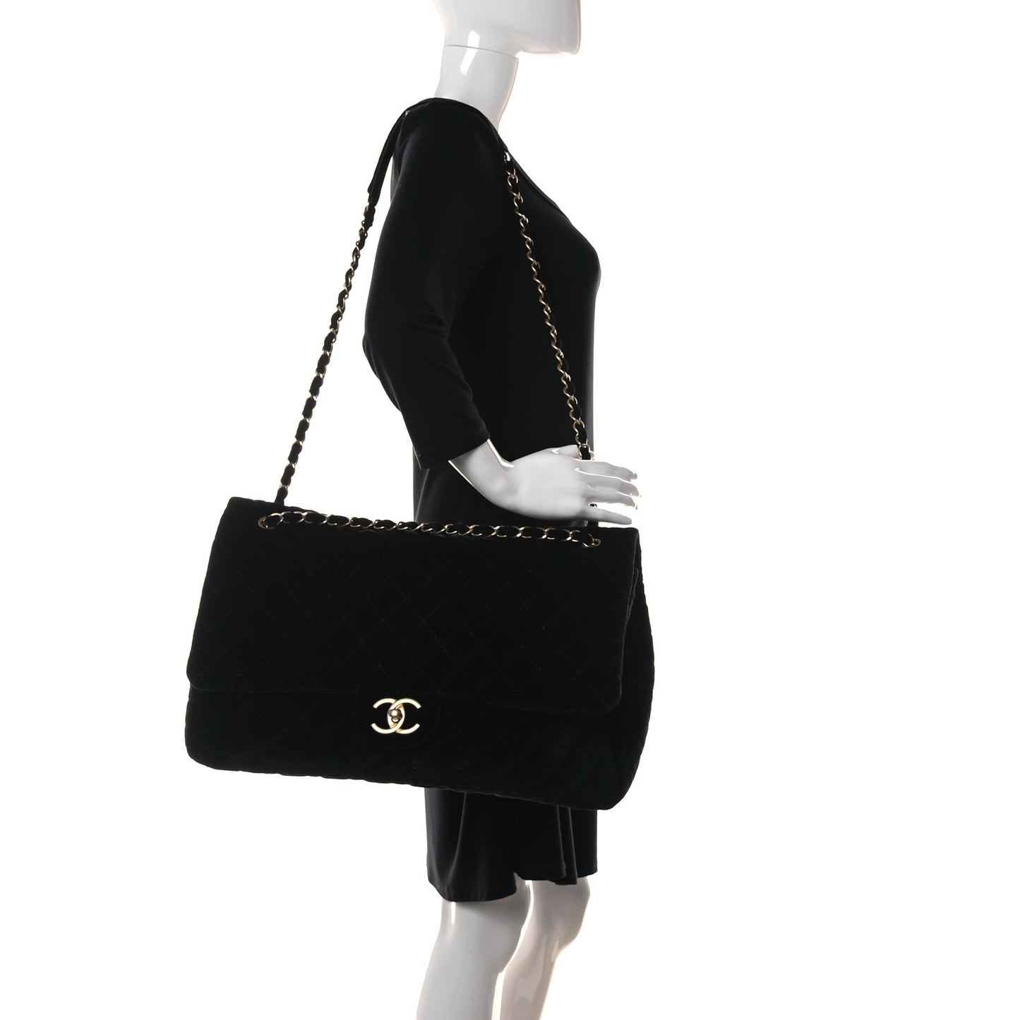 Suede Quilted XXL Travel Flap Bag Black