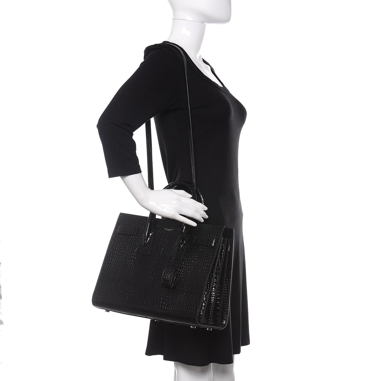 Calfskin Crocodile Embossed Small Sac de Jour Black