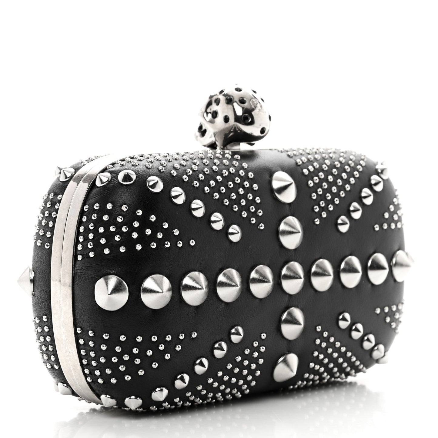 Calfskin Studded Britannia Skull Box Clutch Black