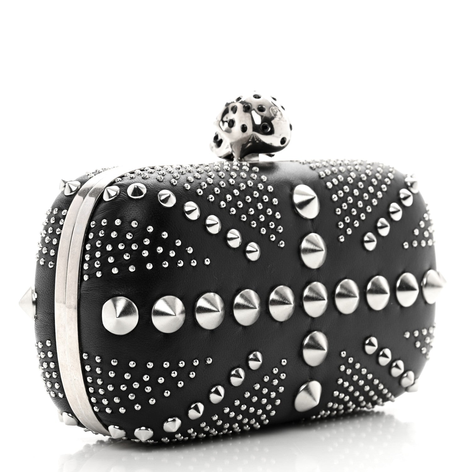 Alexander McQueen Calfskin Studded Britannia Skull Box Clutch Black 3 of 7