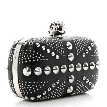 Alexander McQueen Calfskin Studded Britannia Skull Box Clutch Black 3 of 7