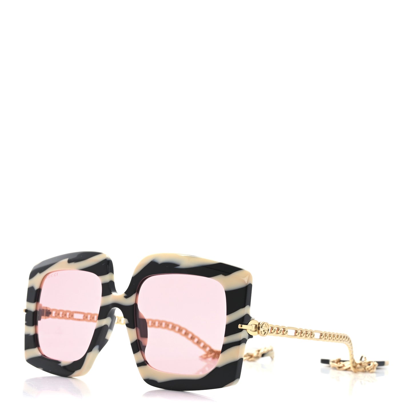 Acetate Zebra GG0722S Detachable Charm Oversized Frame Round Sunglasses Black White