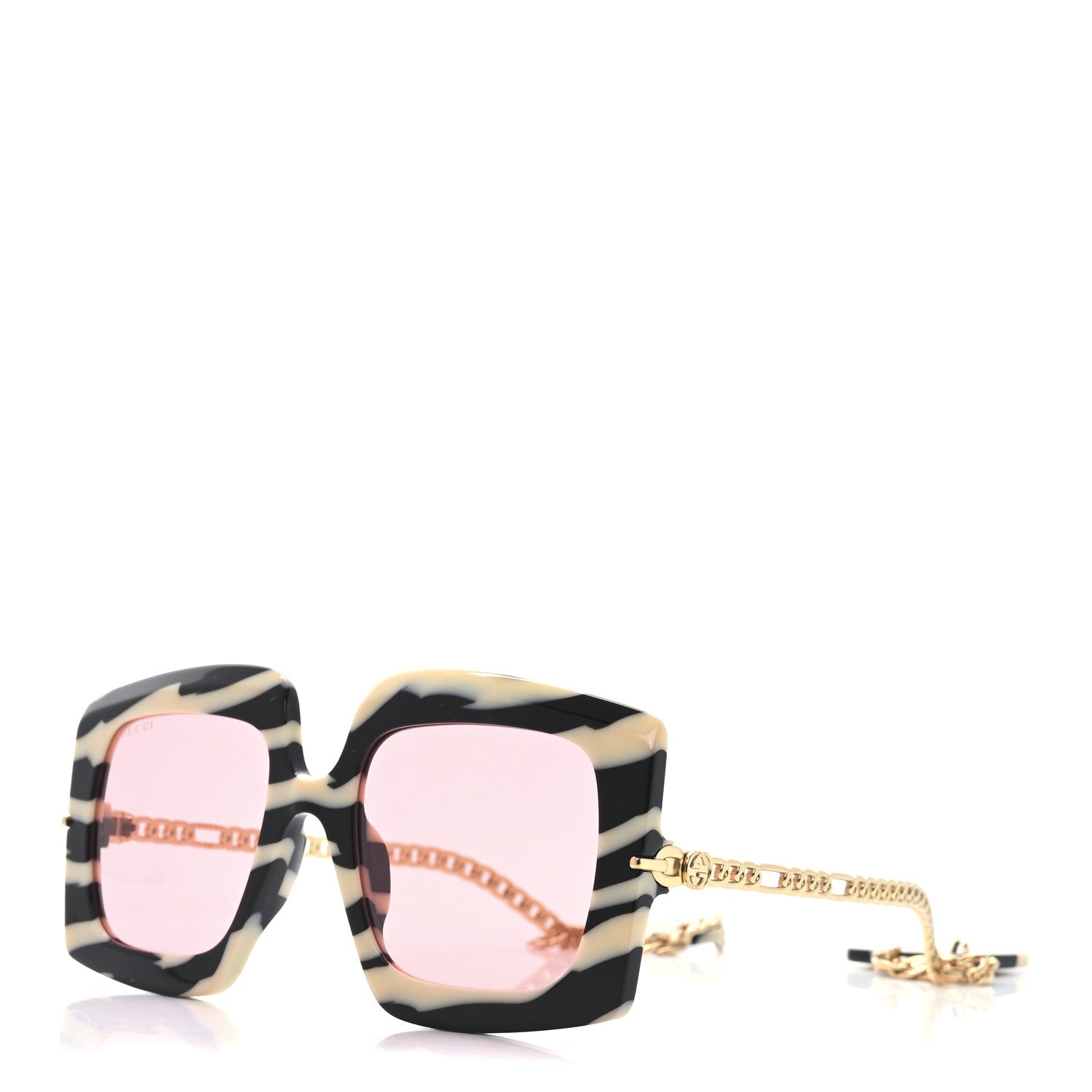 Gucci Acetate Zebra GG0722S Detachable Charm Oversized Frame Round Sunglasses Black White 1 of 7