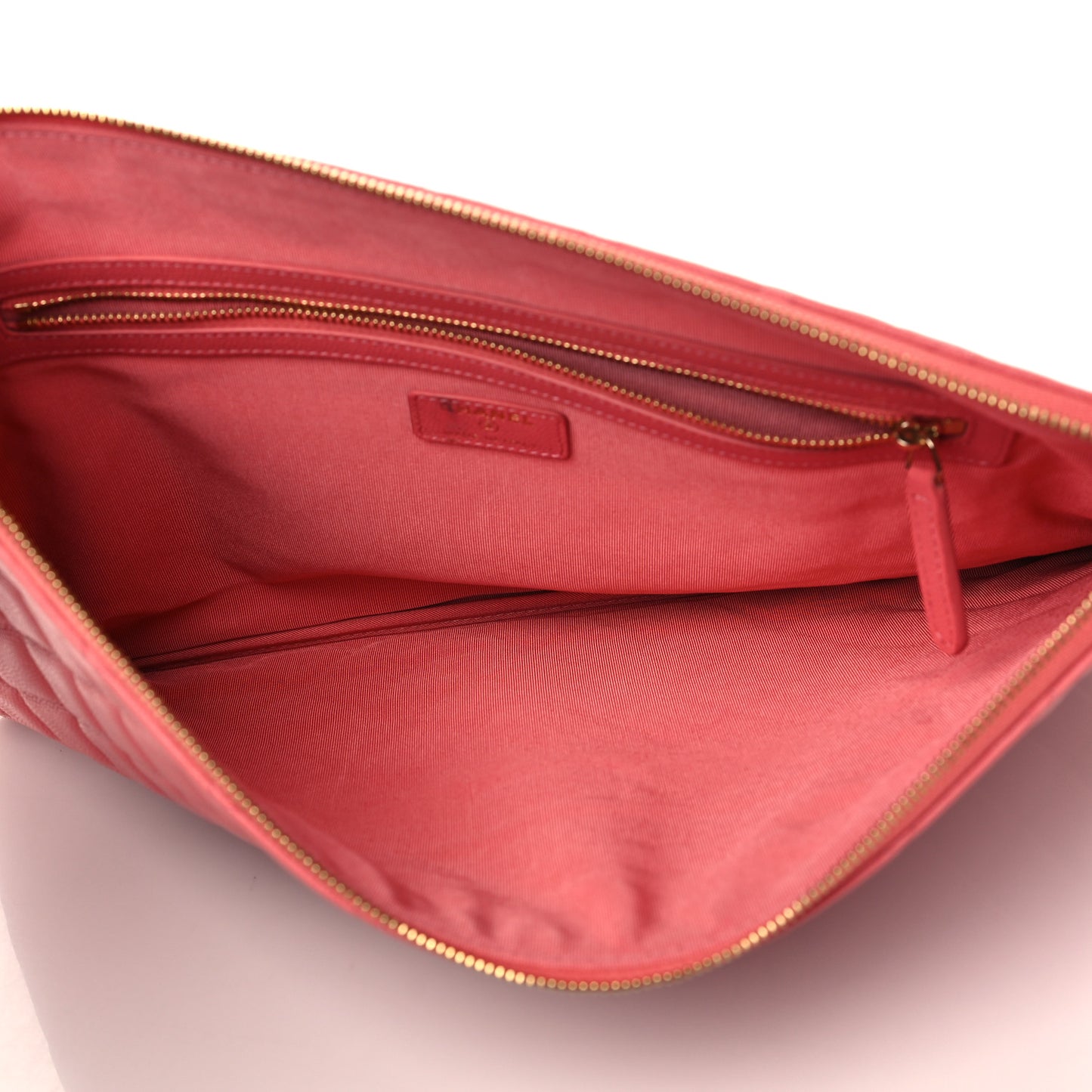 Iridescent Caviar Quilted Large Cosmetic Case Dark Pink