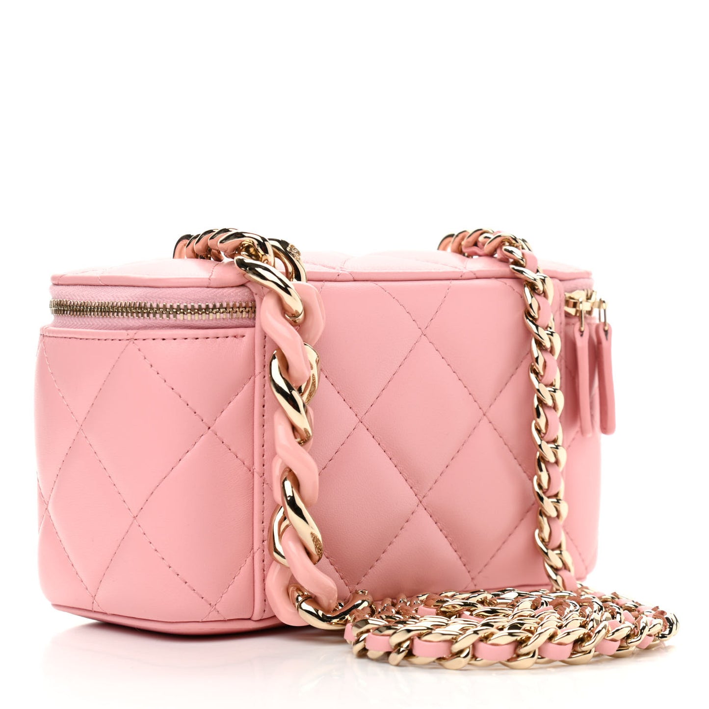 Lambskin Resin Elegant Chain Vanity Case Pink