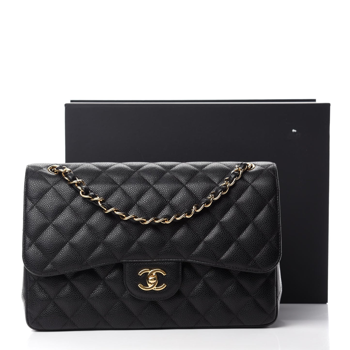 Caviar Quilted Jumbo Double Flap Black