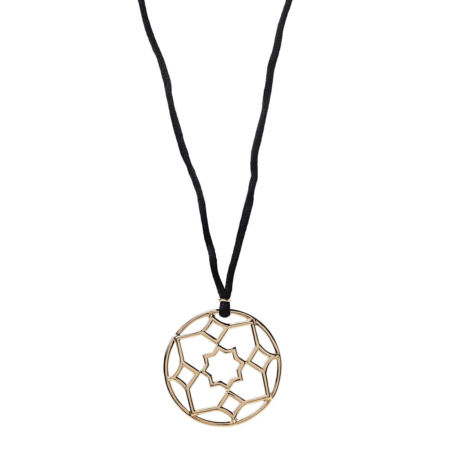 Tiffany 18K Yellow Gold Paloma Picasso Zellige Medallion Pendant Cord Necklace 1 of 6
