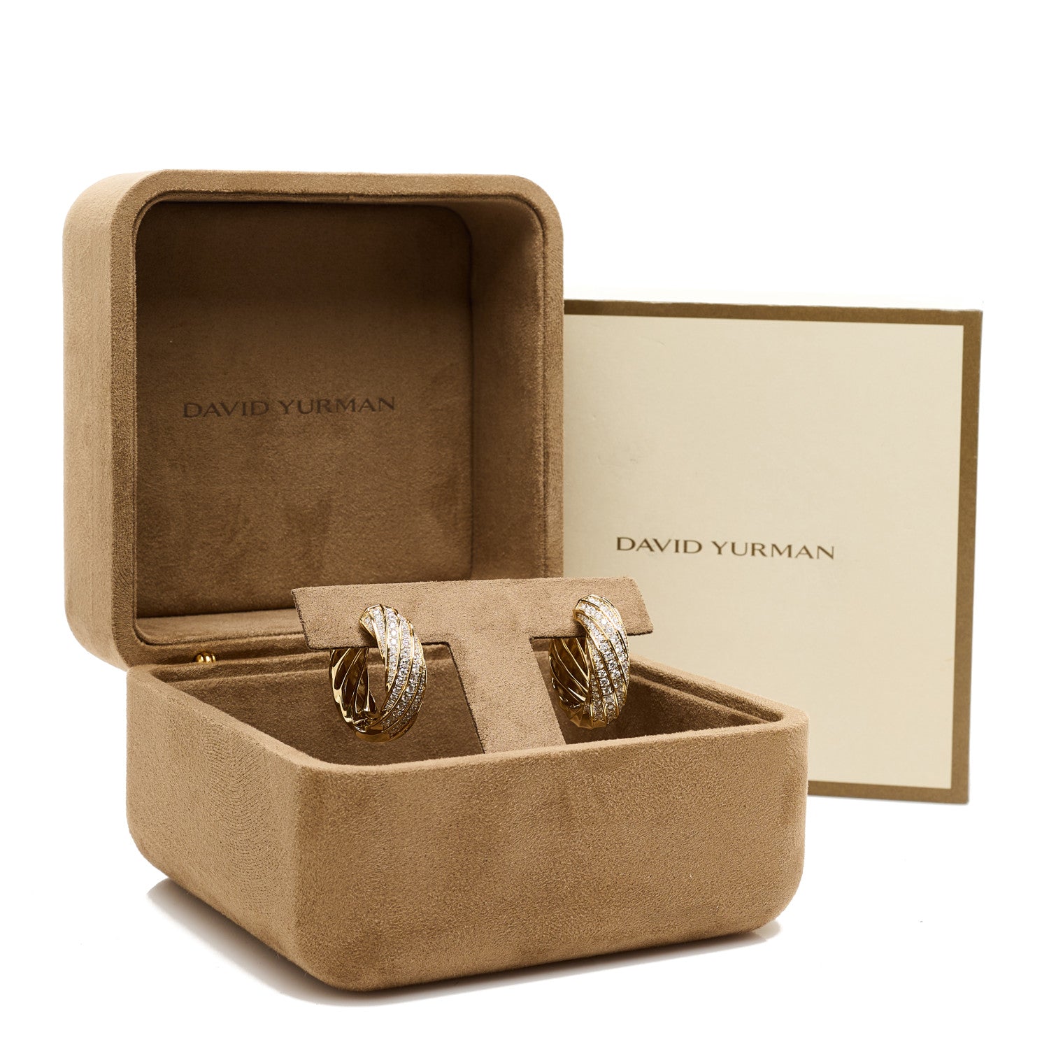 David Yurman Yellow Gold Diamond Cable Edge Hoop Earrings 5 of 5