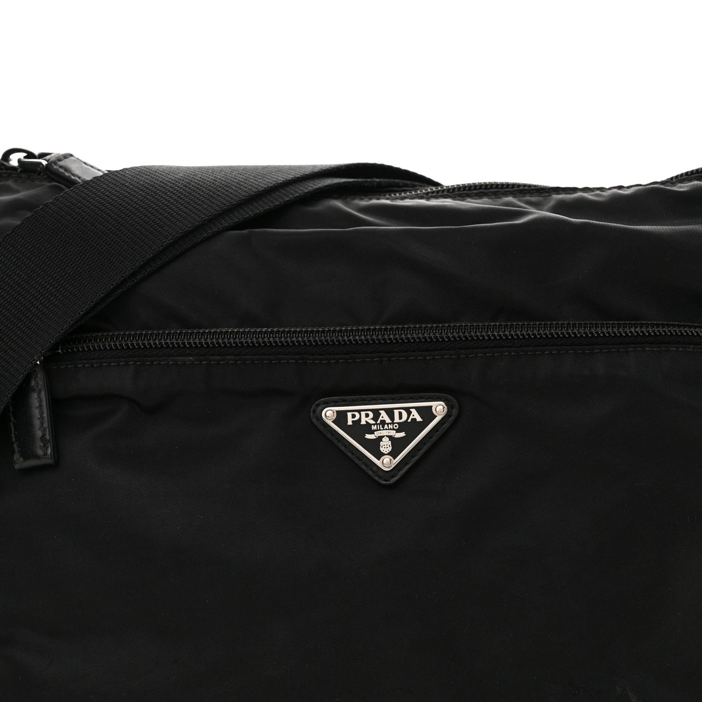 Re-Nylon Vela Saffiano Pocket Double Zip Shoulder Bag Black