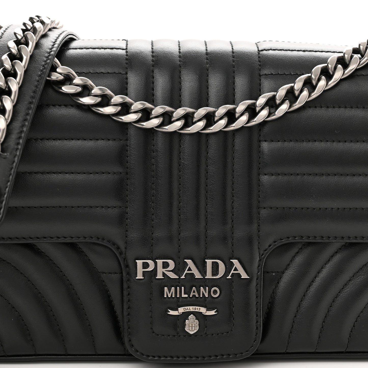Soft Calfskin Impunture Diagramme Medium Chain Flap Shoulder Bag Black