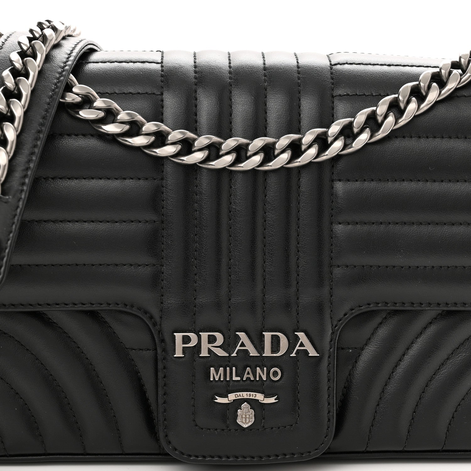 Prada Soft Calfskin Impunture Diagramme Medium Chain Flap Shoulder Bag Black 7 of 9