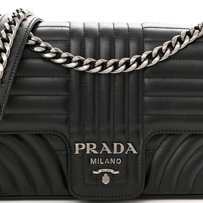 Prada Soft Calfskin Impunture Diagramme Medium Chain Flap Shoulder Bag Black 7 of 9
