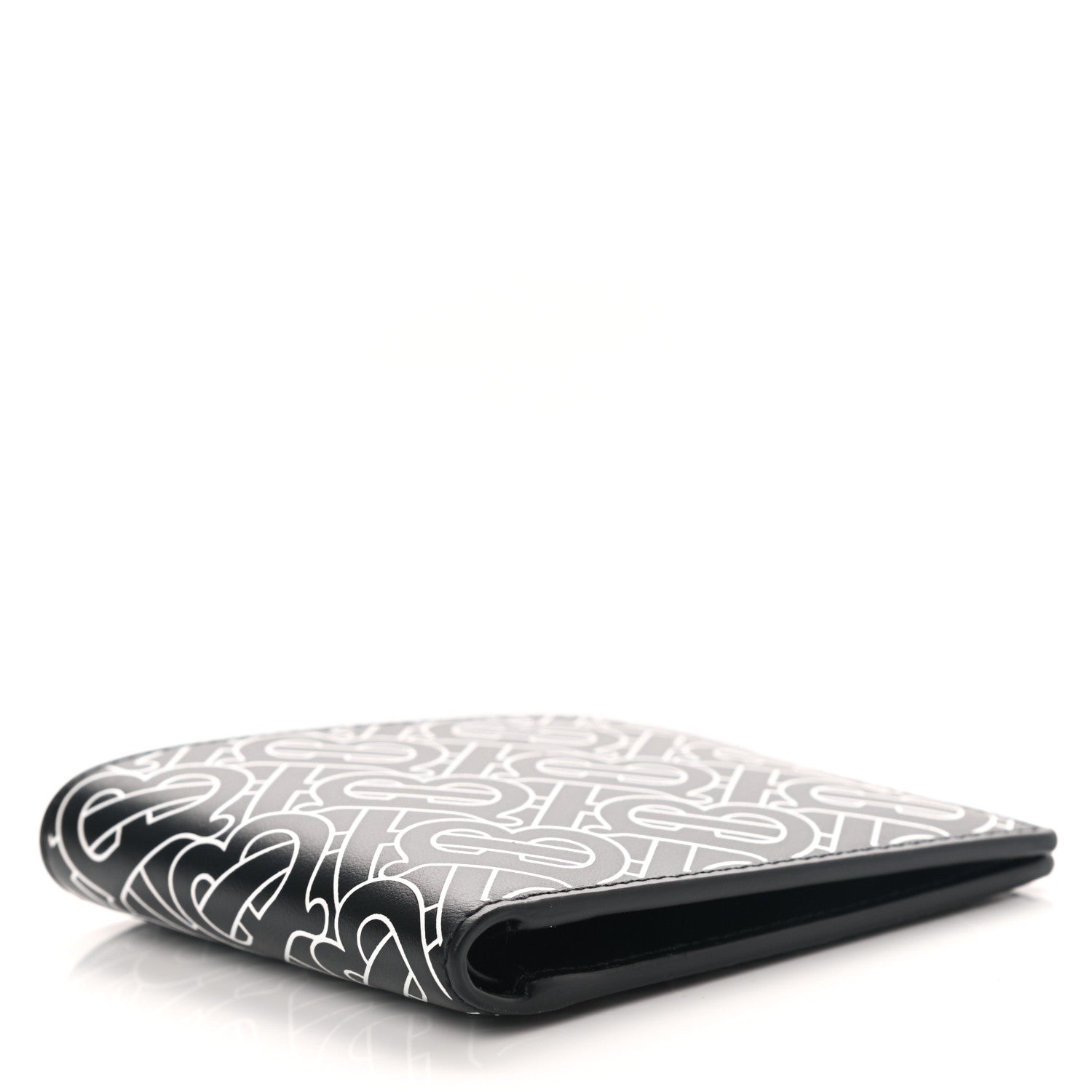 Burberry Calfskin Embossed TB Print Bi-Fold Wallet Black White 3 of 7